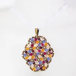 Pendant 65cm - Malvina Oval-Violet Organza - Pendant 65cm - Laiton bronze